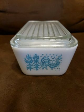 Vintage Pyrex Blue Amish Butterprint Refrigerator Dish,  1 - 1/2 Pints With Lid