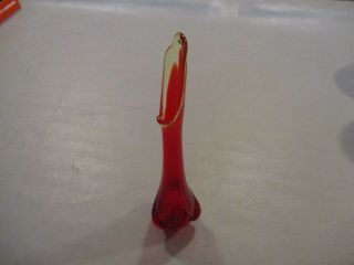 Vintage Mcm Red Orange Amberina Art Glass Bud Vase 15.  5 "