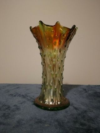 Northwood Tree Trunk Antique Carnival Glass Vase Iridescent Art Green -