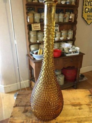 Vintage Tall Italian Glass Empoli Amber Glass Genie Bottle – Hobtail Pattern – 2