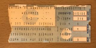 1987 U2 The Joshua Tree Tour Worcester Mass.  Concert Ticket Stub Pride Boy War