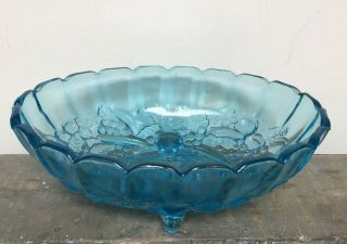 Vintage Indiana Glass Large Blue Footed Oval Fruit Bowl