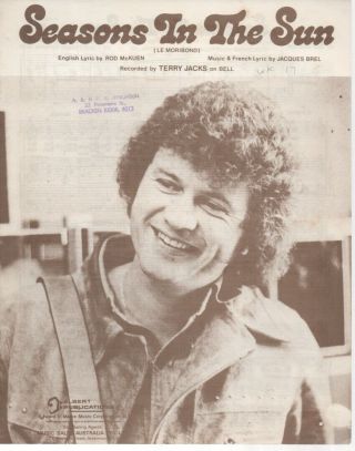 Terry Jacks Rare 1974 Aust Only Oop Orig Pop Sheet Music " Seasons In The Sun "