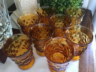 8 Vintage Amber Indiana Glass Whitehall Colony Footed Juice Goblets