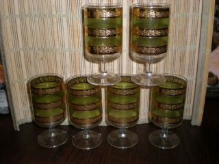 6 Vintage Culver Starlyte Footed Glasses 4 5/8 " Tall