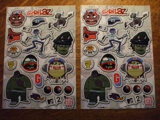 Gorillaz 2 Promo Sheets Of Stickers 2002 Self - Titled Platinum Debut Emi Records