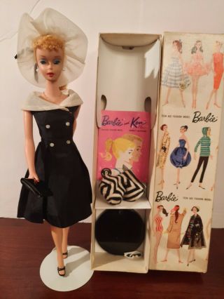 Vintage 1959 Barbie Blonde Ponytail 4 With Box And Stand