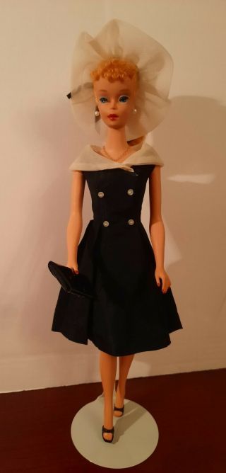 Vintage 1959 Barbie Blonde Ponytail 4 with Box and Stand 3