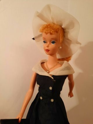 Vintage 1959 Barbie Blonde Ponytail 4 with Box and Stand 6