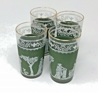 Set Of 5 Green Greek Hellinic Wedgewood Jasperware Jeanette Cocktail Glasses Vtg