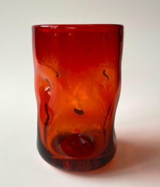 Mid - Century Blenko 418s Tumbler Pinched Dimple Drinking Glass Red Barware Art