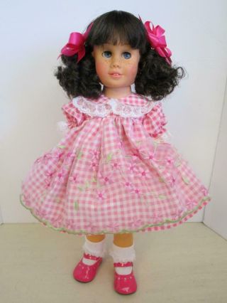RESTORED Mattel Chatty Cathy BRUNETTE Pigtail PINK GINGHAM PARTY DRESS Talks 2