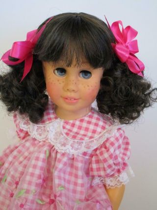 RESTORED Mattel Chatty Cathy BRUNETTE Pigtail PINK GINGHAM PARTY DRESS Talks 3