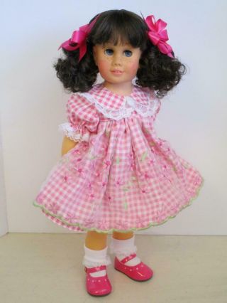RESTORED Mattel Chatty Cathy BRUNETTE Pigtail PINK GINGHAM PARTY DRESS Talks 5