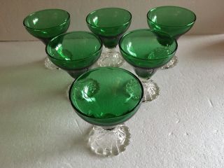 Vintage Set Of 6 Bubble Pattern Green Depression Glass Sherbet Dessert Dishes