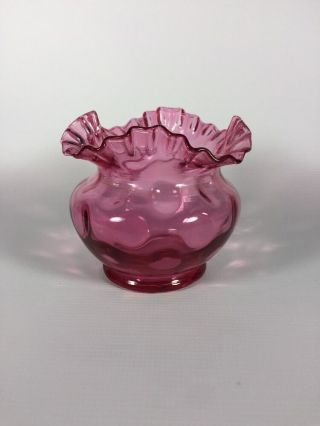 Vintage Antique Fenton Cranberry Pink Depression Glass Ruffled Bowl Vase