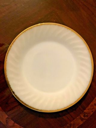 9 " Vintage Fire King Milk Glass Swirl Gold Rim Dinner Plates Set Of 6
