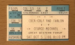 1991 George Michael 10/5 Los Angeles Concert Ticket Stub Wham Careless Whiper