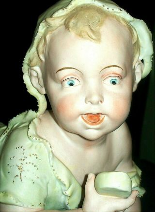 Antique German Victorian Rudolstadt Piano Baby Girl Doll Large Bisque Figurine