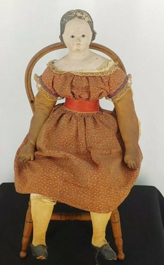 Antique Greiner Paper Mache Head Doll 22 " Glass Eye 