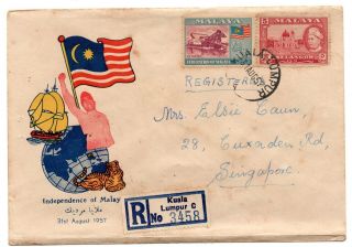 Malaya 1957.  8.  31 Merdeka Private Cover Register Kuala Lumpur To Singapore (c)