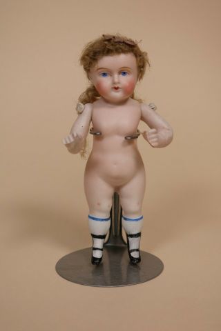 6 " Antique All Bisque German Wrestler Doll 1880s Two Boot Straps Repaired Foot