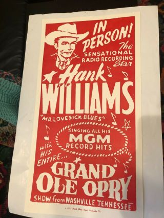 Hatch Show Print Poster Of Hank Williams Sr.  Bought In Nashville At Hsp
