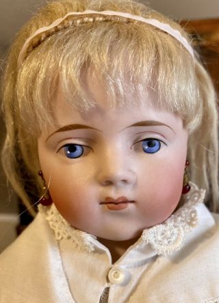 18” Antique C1890 Closed Mouth German Bisque Fashion Doll W/orig Mohair Wig