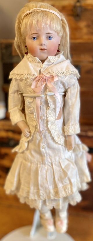 18” Antique C1890 Closed Mouth German Bisque Fashion Doll W/orig Mohair Wig 2