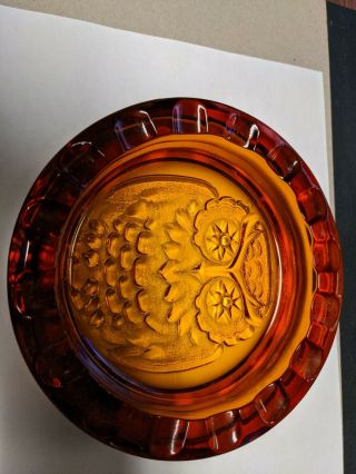 Vintage Blenko Amber Glass Owl Ashtray 1970’s Tobacciana