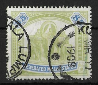 Federated Malay States 1904 - 1922 $5 Green & Blue Sg 50 Cv £160