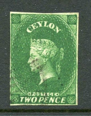 Ceylon 1857 - 59 2d Yellowish Green Sg3a Fu