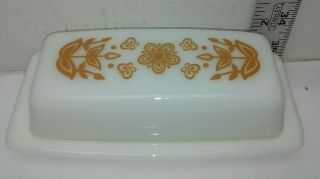Vintage Pyrex Milk Glass Butterfly Gold Pattern Butter Dish Tray 72 - B