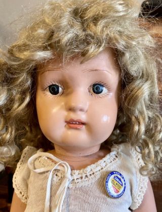 Antique 22” Schoenhut Wooden Doll With Union Suit Mohair Wig And Pin