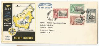 N.  Borneo Malaya 1956 Charter Set (4) On Fdc Frm Jesselton To Uk At 75c Rate