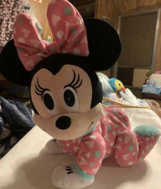 Disney Baby Minnie Mouse Musical Crawling Pal Plush Just Play Pink Green Hearts
