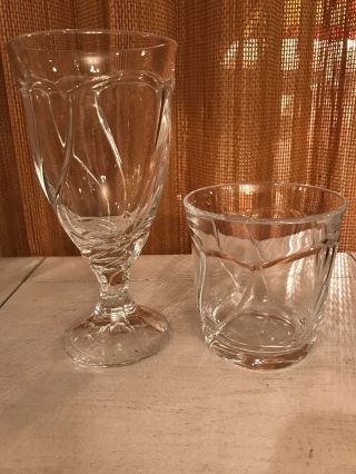 2 Pc Noritake Crystal Sweet Swirl Clear - Iced Tea Glass & Double Old Fashioned