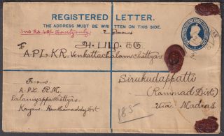 India In Burma Uprated Kgv Registered Envelope,  Kayan: Sirukodalpatti (b/s)