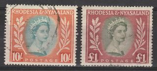 Rhodesia & Nyasaland 1954 Qeii 10/ - And 1 Pound Top Values