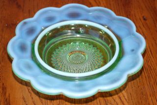 Vintage Northwood Green Opalescent Round Scalloped Butter Dish Base - Marked