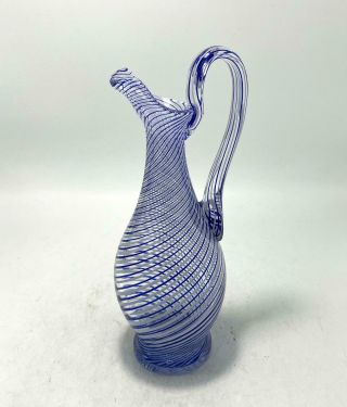 Blue & White Ribbon Art Glass Pitcher/cruet