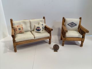 Vintage Artisan Rustic Southwestern Sofa & Chair Dollhouse Miniature 1:12 80s