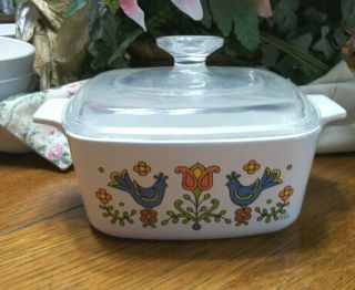 Vintage 1970’s Corning Ware Baking Dish.  Country Festival Friendship.