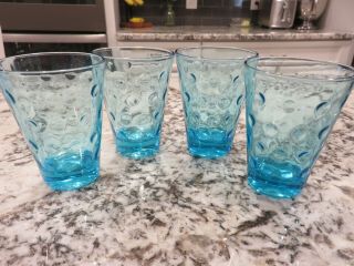 4 Vintage Hazel Atlas Capri Dot Azure Blue 3 1/2 " Juice Glass Tumblers Euc