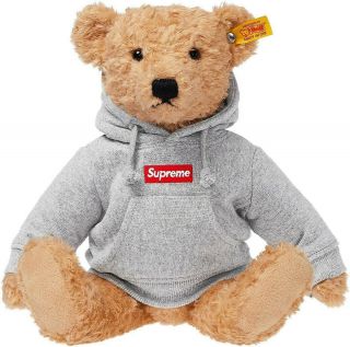 & Supreme X Steiff Teddy Bear Grey Box Logo Hoodie Fw18 Authentic