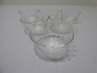 (6) Vintage Corning Pyrex Clear Glass Custard Bowls 175ml 6oz 3 Band Scallop