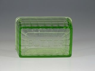 Vintage Deco Hocking Glass Company Green Block Optic Butter Dish Lid C.  1935