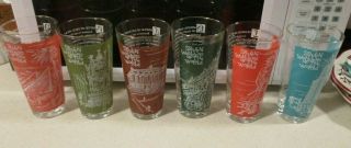 Vintage Set Of 6 Seven Wonders Of The World Tumbler Glasses 6 Inches Tall - Exc.