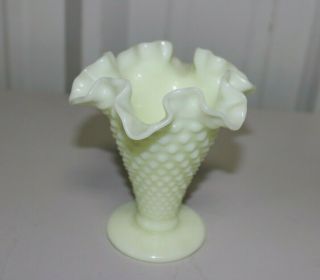 Vintage Fenton Green Opalescent Hobnail Small Tulip Vase - Uranium Glass - 6 "