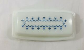 Vintage Pyrex Blue Snowflake Garland Covered Butter Dish And Lid